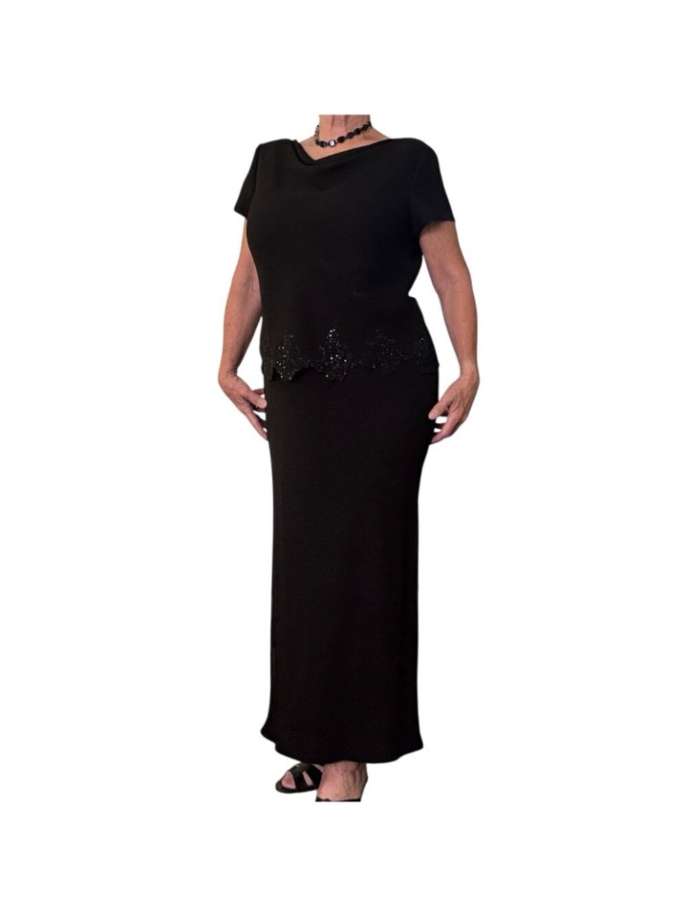 Black Maxi Dress Women's Size 12 Sheath Shift Dress Midi Length Vintage - Picture 3 of 15